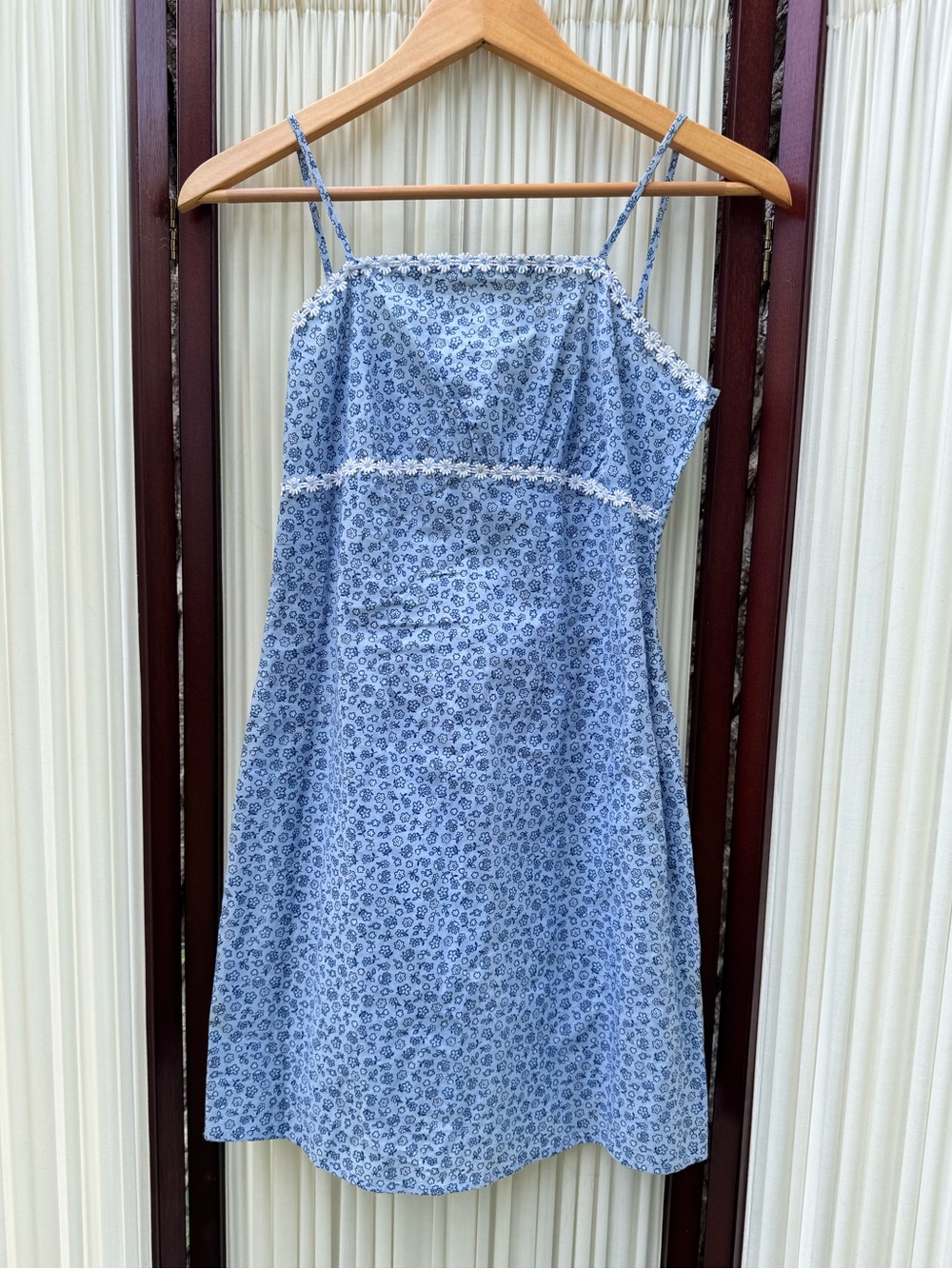 Vintage Y2K Blue Floral Spaghetti Strap Mini Dress